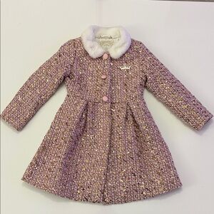 Disney Princess Tweed Coat Girls 5/5 Pink Sequins Faux Fur Dress-up Fairytale